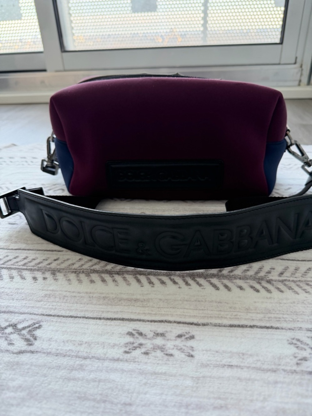 Dolce & Gabbana Burgundy and Navy Crossbody with Embossed Strap - repaired